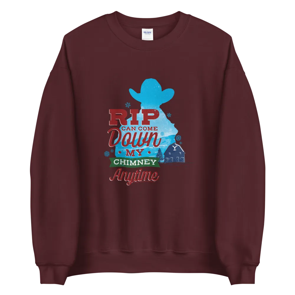 Yellowstone RIP Can Come Down My Chimney Any Time Silhouette Fleece Crewneck Sweatshirt